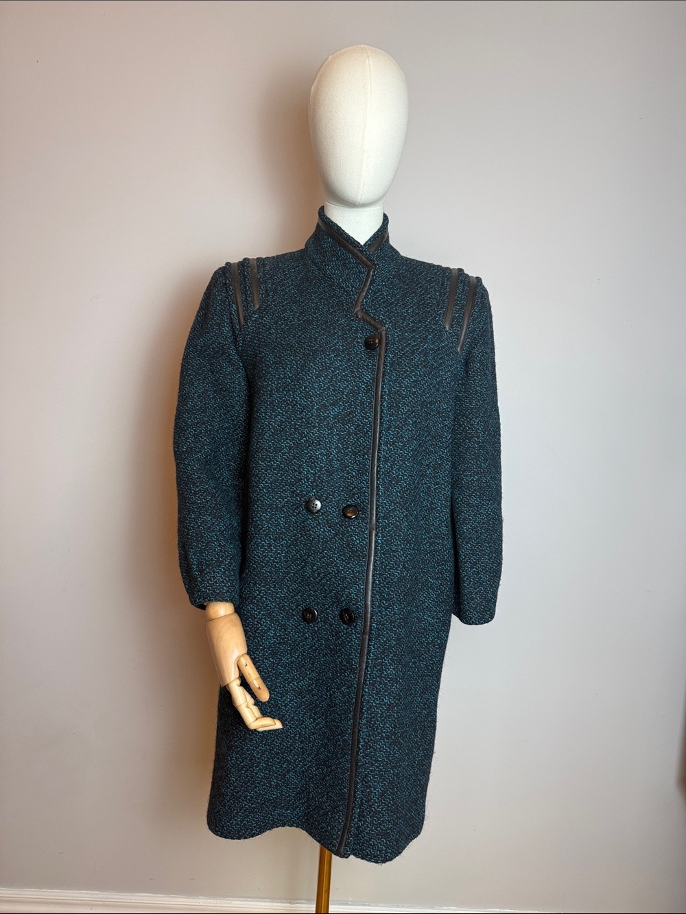 ✨Vintage 80s Collection Elegante Teal Tweed Wool Blend Overcoat M/L✨